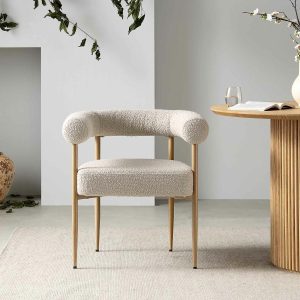 Fulbourn Taupe Boucle Dining Chair With Natural Wood Effect Legs Dining