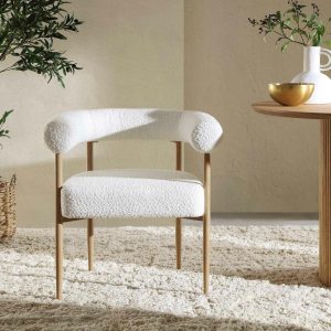 Fulbourn White Boucle Dining Chair With Natural Wood Effect Legs Dining