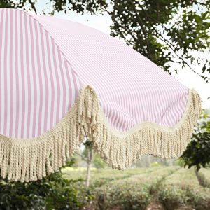 Gabriel Pink And White Striped Fringed Parasol With Tilt Accessories