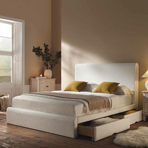 Hampstead Ecru Boucle Curved Bed With 4-Drawer Storage Bed Frames