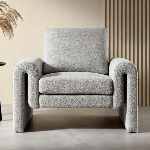 Hampstead Gray Boucle Curved Armchair Armchairs