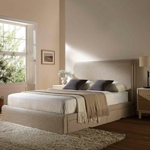 Hampstead Taupe Boucle Curved Bed With 4-Drawer Storage Bed Frames