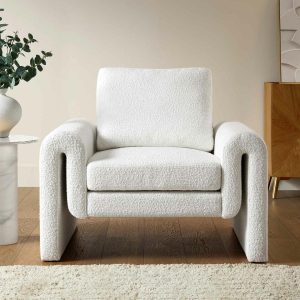 Hampstead White Boucle Curved Armchair Armchairs