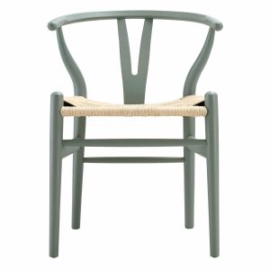 Hansel Wooden Natural Weave Wishbone Dining Chair, Sage Green Frame Boucle Dining Chairs