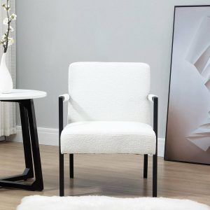 Hatton Steel Frame Boucle Accent Chair (White) Armchairs