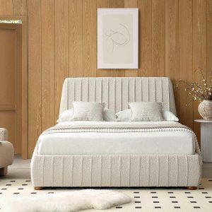 Helia Pleated Ottoman Storage Bed, Beige Boucle Bed Frames