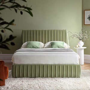 Helia Pleated Ottoman Storage Bed, Lichen Velvet Bed Frames