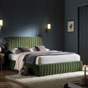 Helia Pleated Ottoman Storage Bed, Moss Green Velvet Bed Frames