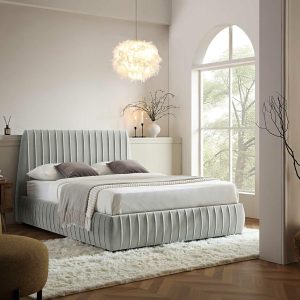 Helia Pleated Ottoman Storage Bed, Silver Grey Velvet Bed Frames