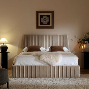 Helia Pleated Ottoman Storage Bed, Taupe Velvet Bed Frames