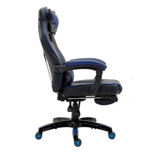 High Back Recliner Gaming Swivel Chair With Footrest & Adjustable Lumbar & Head Cushion, Mr49 Black & Blue Desk Chairs