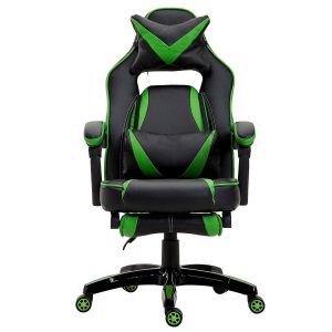 High Back Recliner Gaming Swivel Chair With Footrest & Adjustable Lumbar & Head Cushion, Mr49 Black & Green Desk Chairs