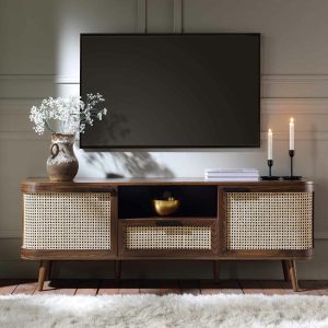 Izzy Curved Rattan 59″ Tv Unit, Walnut Lounge