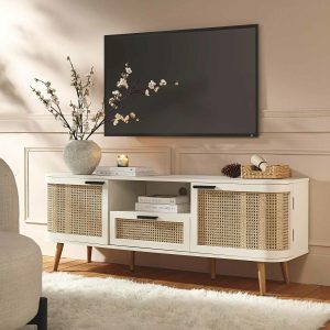 Izzy Curved Rattan 59″ Tv Unit, White Lounge