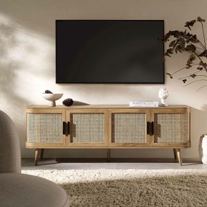 Izzy Curved Rattan 63″ Wide Tv Unit, Natural Lounge