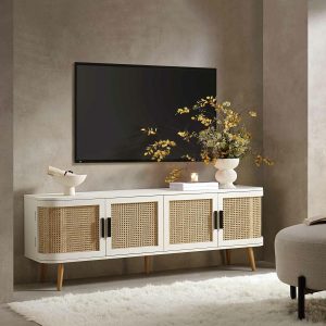 Izzy Curved Rattan 63″ Wide Tv Unit, White Lounge