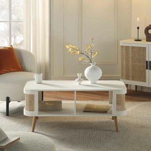 Izzy Curved Rattan Coffee Table, White Coffee Tables