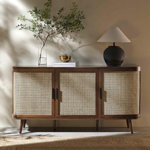 Izzy Curved Rattan Large 3-Door Sideboard, Walnut Lounge