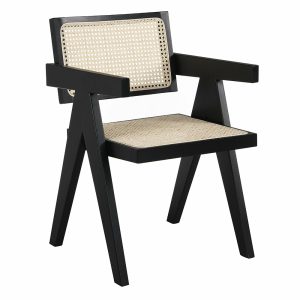 Jeanne Black Colour Cane Rattan Solid Beech Wood Dining Chair Dining