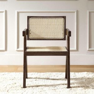 Jeanne Dark Walnut Cane Rattan Solid Beech Wood Dining Chair Dining