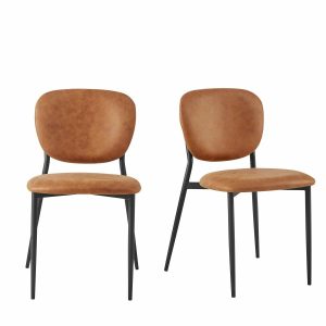 Kelmarsh Set Of 2 Cognac Color Vegan Leather Upholstered Dining Chairs Dining