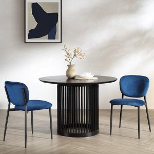 Kelmarsh Set Of 2 Navy Blue Velvet Upholstered Dining Chairs Dining