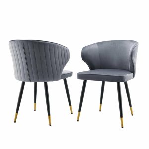 Langham Set Of 2 Gray Velvet Upholstered Carver Dining Chairs Dining