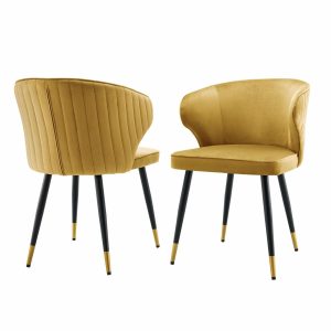 Langham Set Of 2 Mustard Velvet Upholstered Carver Dining Chairs Dining