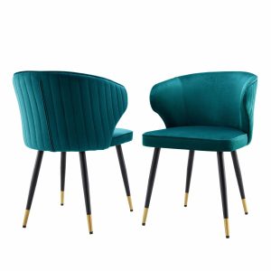 Langham Set Of 2 Teal Velvet Upholstered Carver Dining Chairs Dining