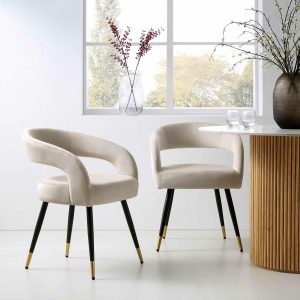 Laurel Wave Champagne Velvet Set Of 2 Dining Chairs Dining