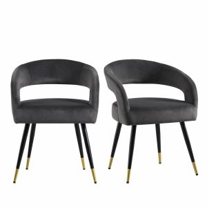 Laurel Wave Charcoal Velvet Set Of 2 Dining Chairs Dining