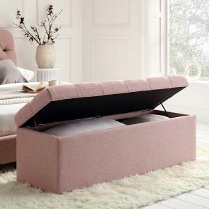 Leamington Deep-Buttoned Ottoman Storage Bench, Rosewater Pink Fabric Bedroom