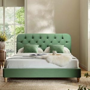 Leamington Deep-Buttoned Upholstered Bed, Meadow Green Velvet Bed Frames