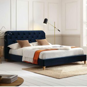 Leamington Deep-Buttoned Upholstered Bed, Midnight Blue Velvet Bed Frames