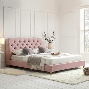 Leamington Deep-Buttoned Upholstered Bed, Rosewater Pink Fabric Bed Frames