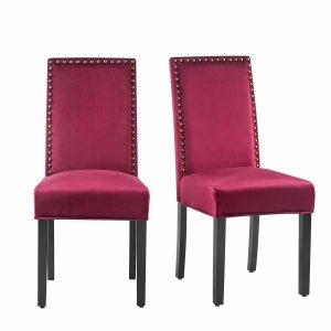 Maidwell Set Of 2 Crimson Red Velvet Dining Chairs Dining