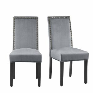 Maidwell Set Of 2 Grey Velvet Dining Chairs Dining