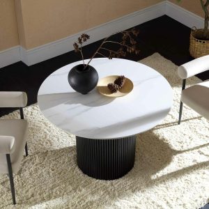 Maru Ceramic Top Black Pedestal Round Dining Table Dining