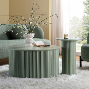 Maru Oak Round Coffee Table With Storage, Sage Green Coffee Tables