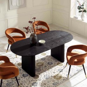 Maru Oval 6-8 Seater Extending Oak Pedestal Dining Table, Black Dining