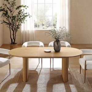 Maru Oval 6-8 Seater Extending Oak Pedestal Dining Table, Oak Dining