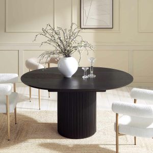 Maru Round 4-6 Seater Extending Oak Pedestal Dining Table, Black Dining