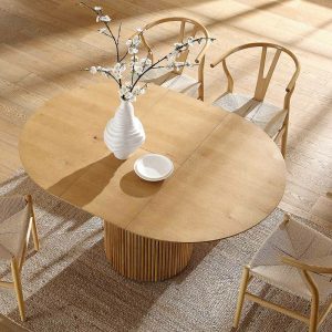 Maru Round 4-6 Seater Extending Oak Pedestal Dining Table, Oak Dining