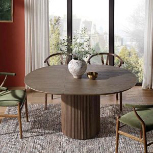 Maru Round 4-6 Seater Extending Oak Pedestal Dining Table, Silver Oak Dining