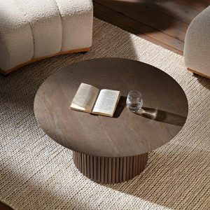 Maru Round Oak Pedestal Coffee Table, Silver Oak Coffee Tables