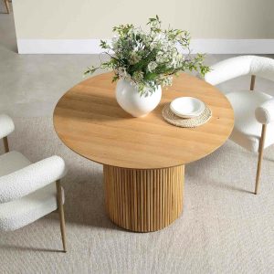 Maru Round Oak Pedestal Dining Table, Oak Dining