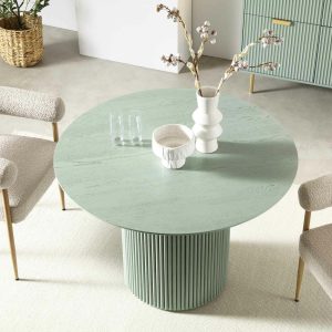 Maru Round Oak Pedestal Dining Table, Sage Green Dining