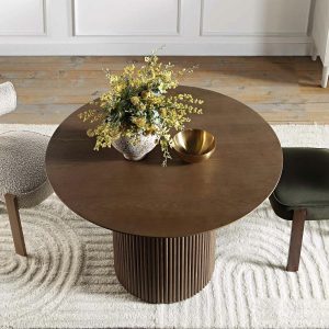 Maru Round Oak Pedestal Dining Table, Silver Oak Dining