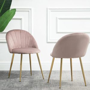 Milverton Pair Of 2 Velvet Dining Chairs With Golden Chrome Legs (Dusty Pink) Dining