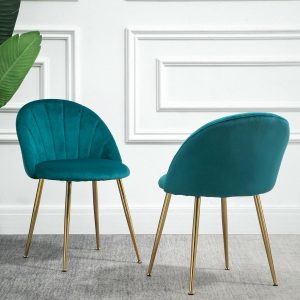 Milverton Pair Of 2 Velvet Dining Chairs With Golden Chrome Legs (Teal) Dining